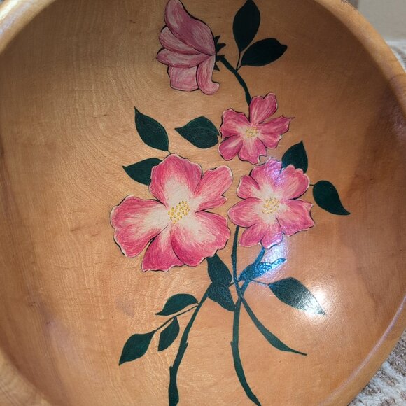 Hand Painted Vintage Decorative Wooden Bowl - Picture 2 of 4